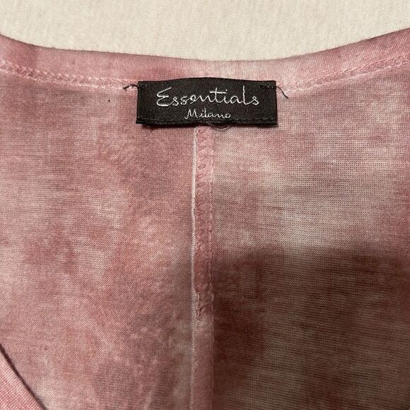 Essentials by Milano szS short sleeve pink grey rhinestones sheer hem tunic EUC - Picture 5 of 10